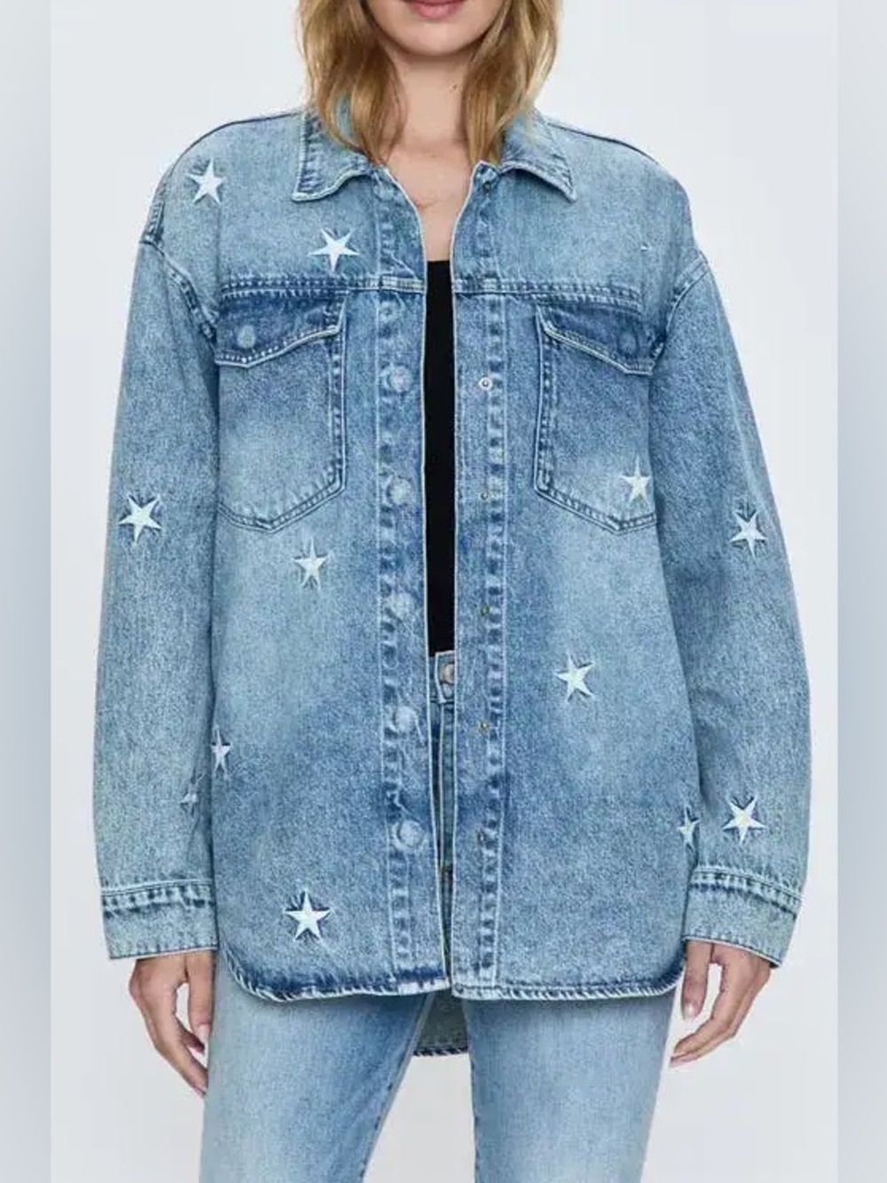 Pistola Light Blue Star Denim Shirt Jacket Medium Faded Wash